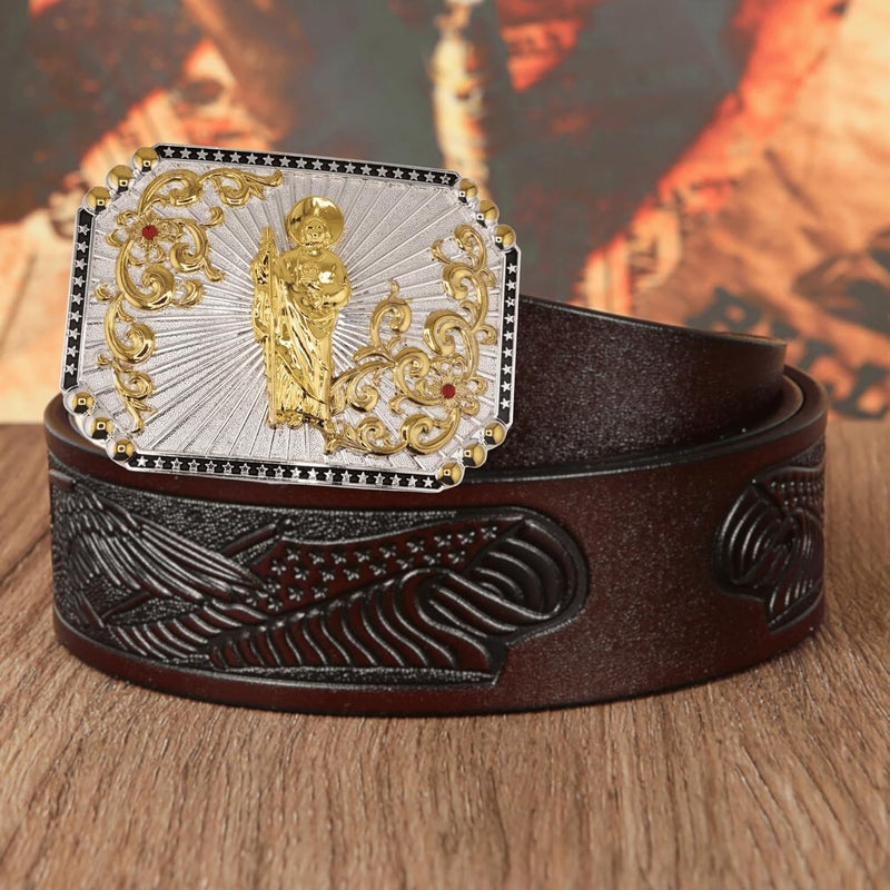 WMG Western St Jude Belt Buckle Gold Silver Saint Jude San Judas Cowboy Buckle Hebilla Vaquero Rodeo - Image 4